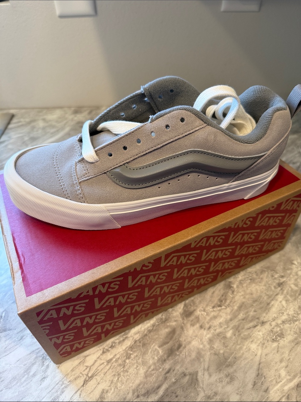 Vans Low-Top Suede Skate Shoe in Light Gray and Dark Gray